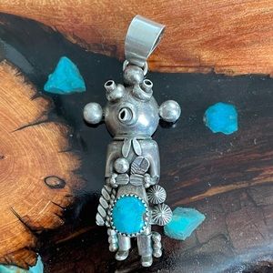 Zuni Kachina Mudhead Pendant by Toby Henderson sterling silver and turquoise